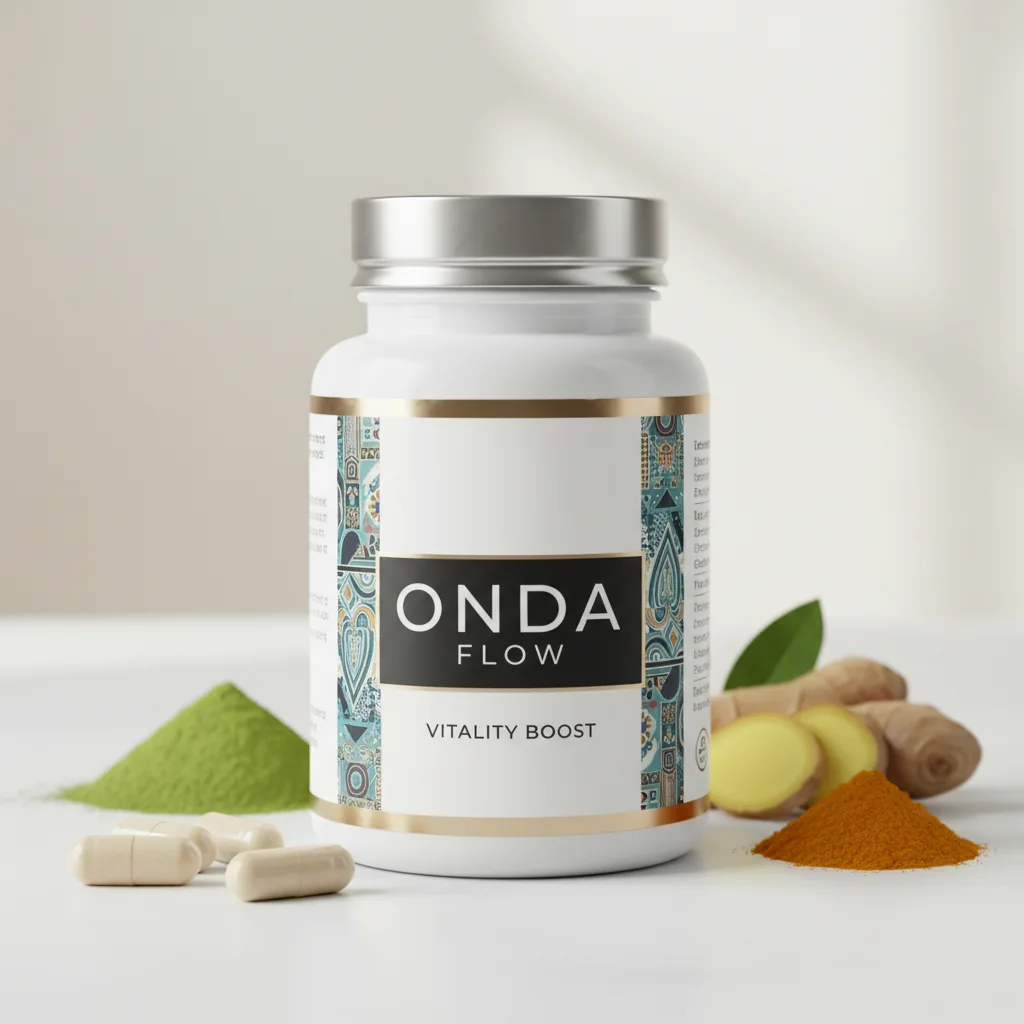 OndaFlow Vitality Boost - mattapintainen lasipurkki puisella kannella, 90 kapselia